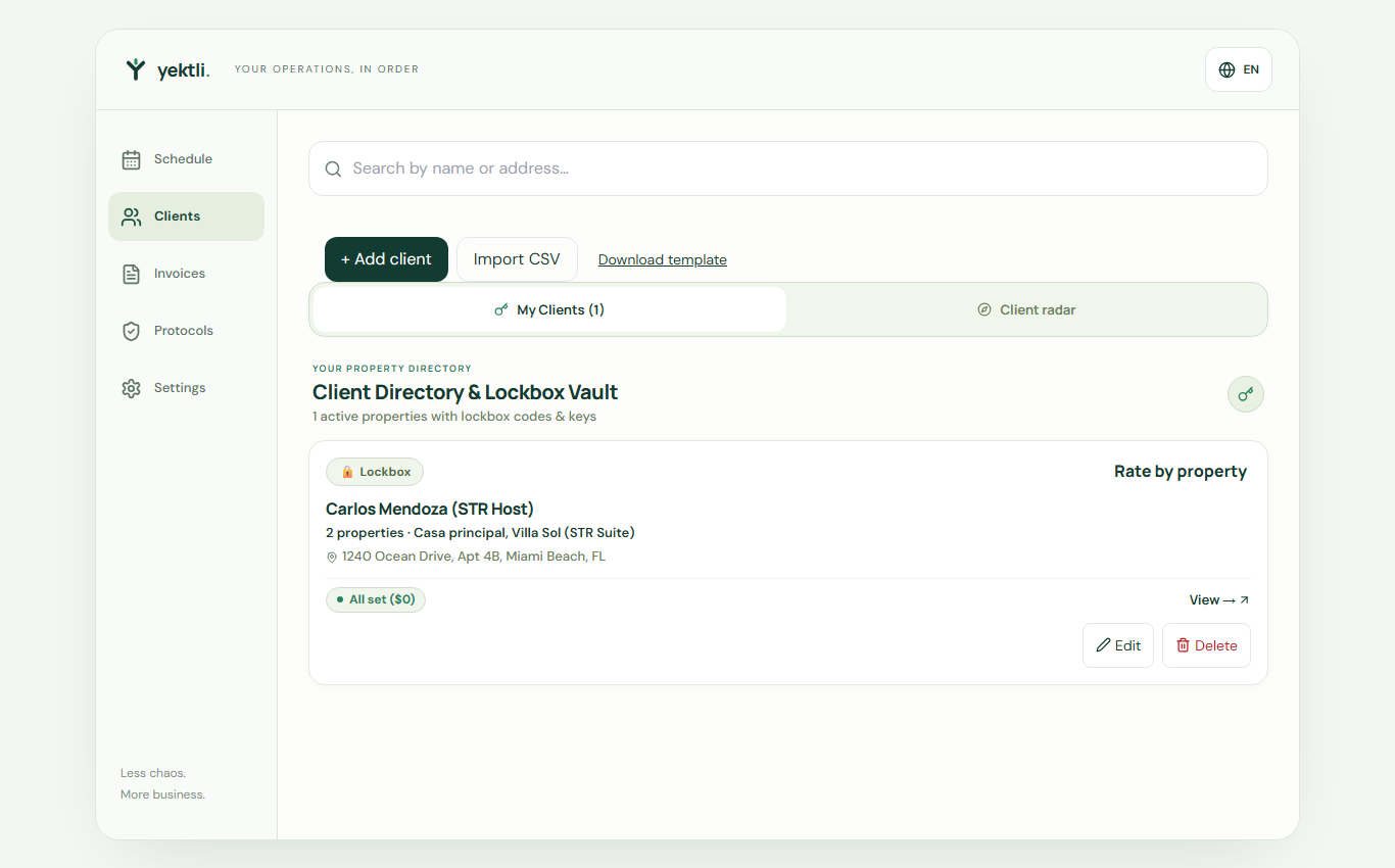 Add and find clients — Yektli