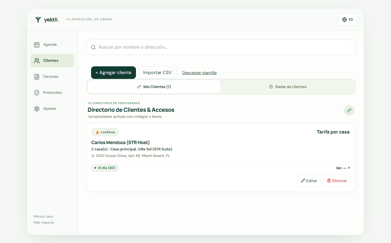 Agregar y encontrar clientes — Yektli