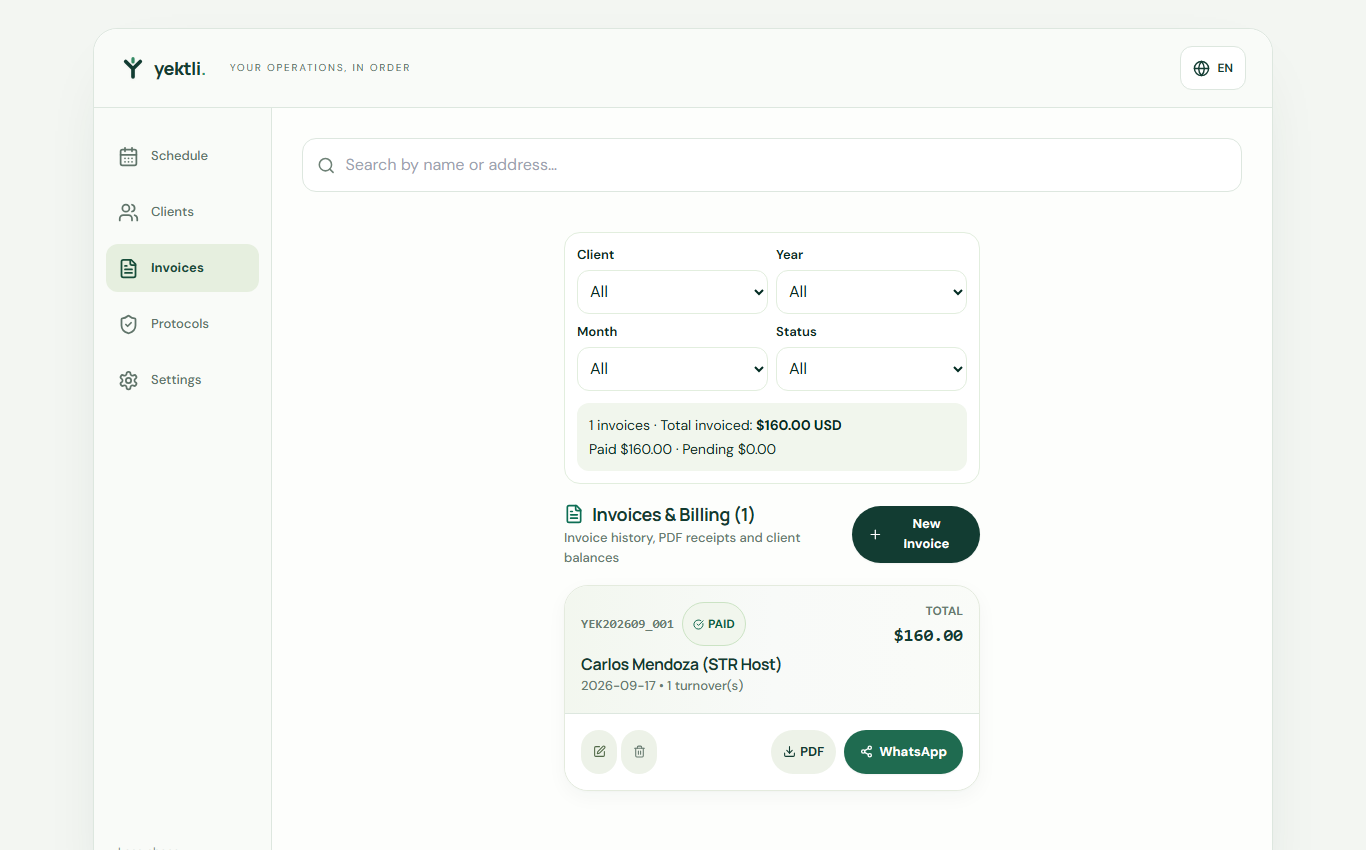 Review invoices and balances — Yektli